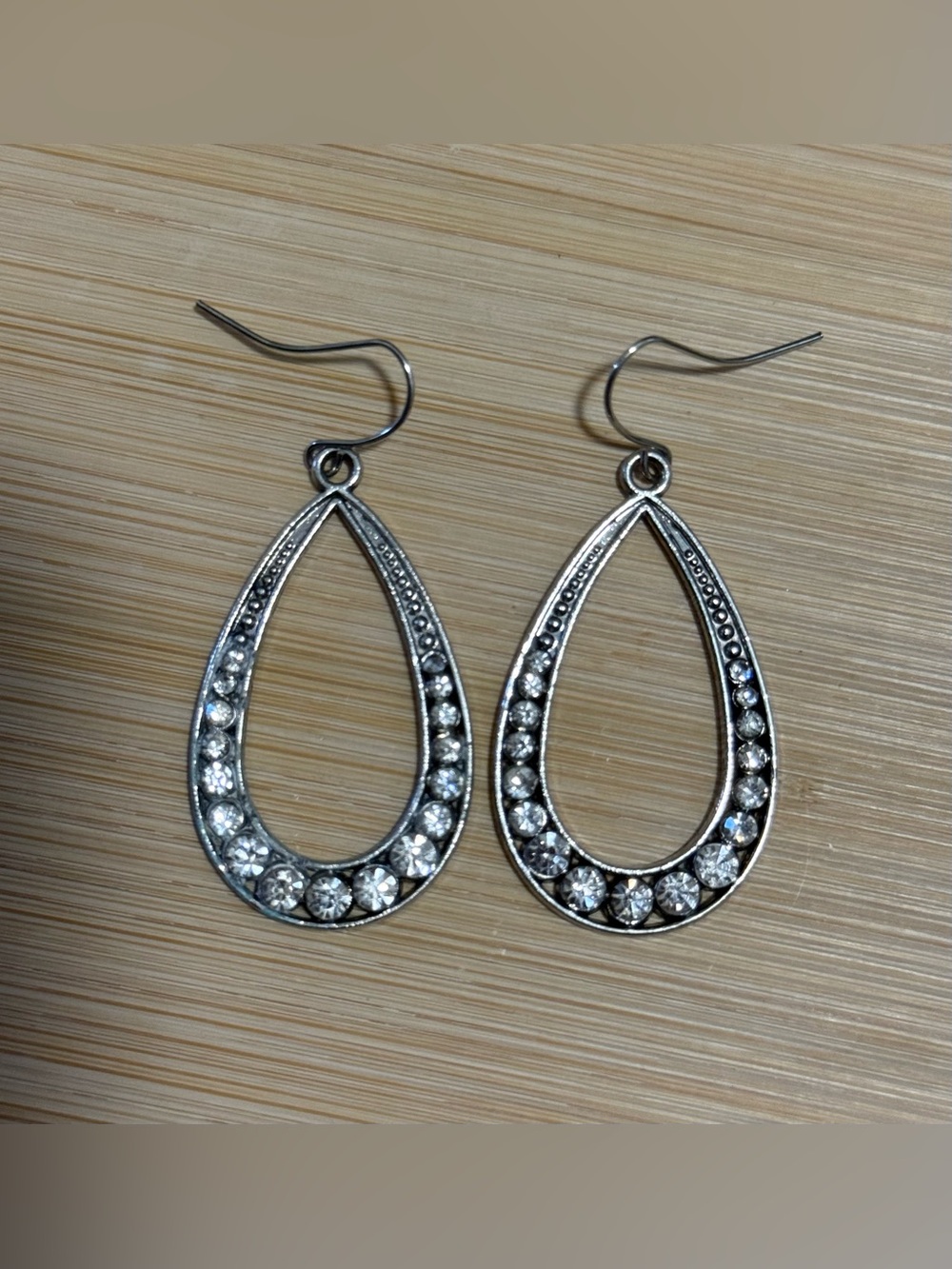Silver Teardrop Crystal Dangle Earrings
